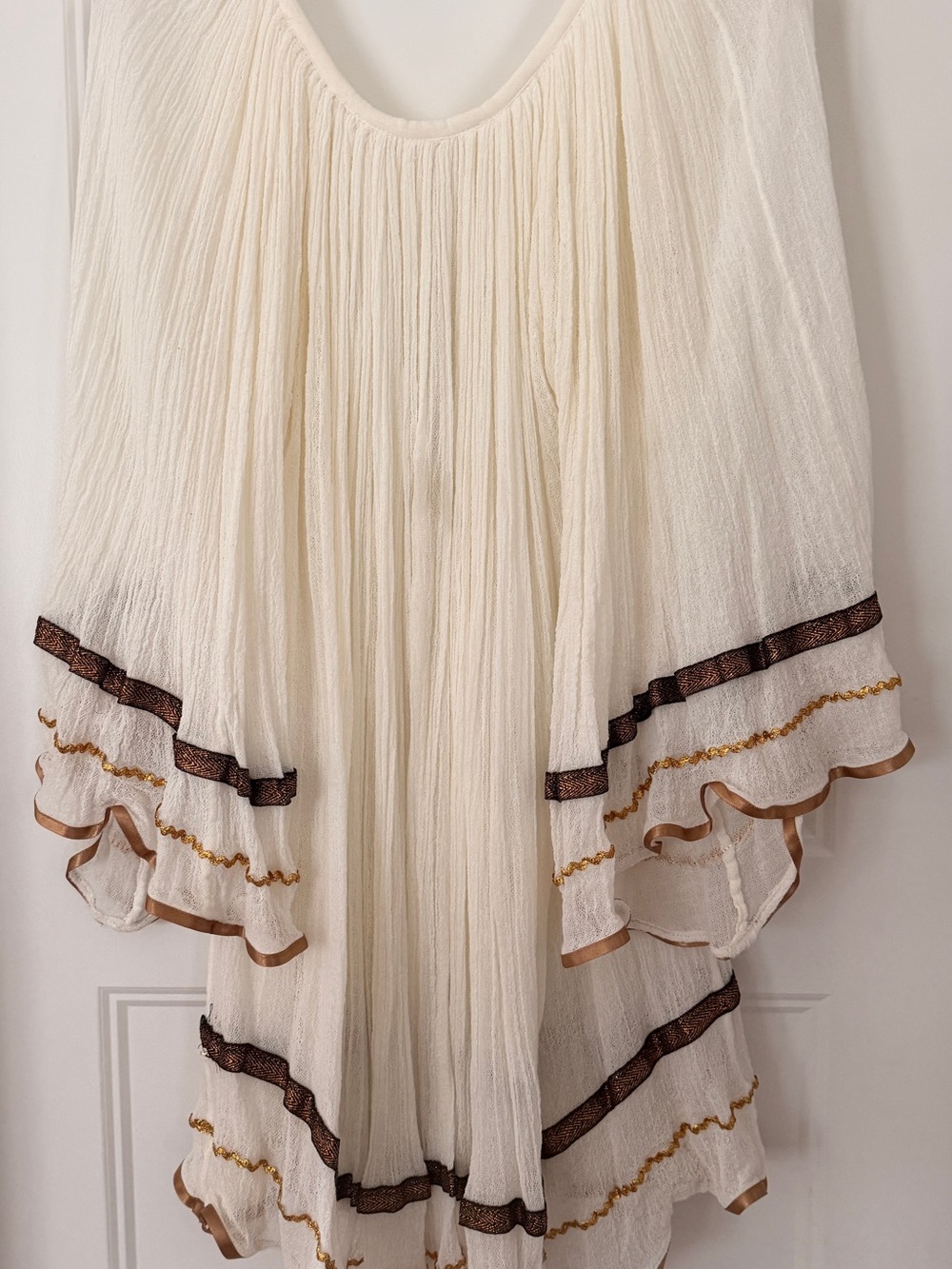 Free People Cream Peasant Tunic with Brown & Gold Trim - Picture 2 of 4
